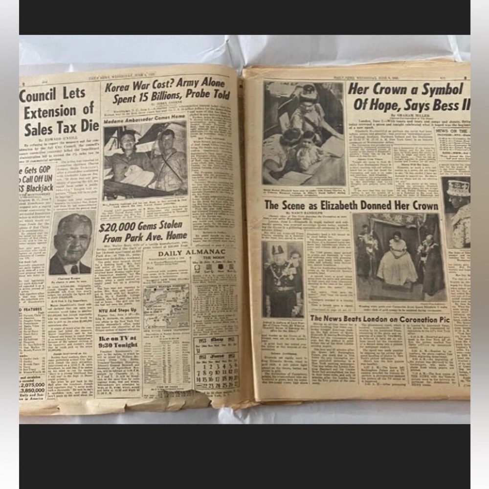 Set Of 3: Vintage 1953 Queen Elizabeth II Coronation Original Newspapers - Picture 8 of 10